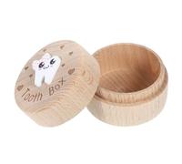 Hohopeti Baby Tooth Box Boys and Girls Tooth Keepsake Box 3D Carved Wooden Cute Storage Container Childhood Memory