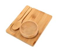 Hohopeti Bamboo Facial Mask Mixing Bowl Kit with Curved Spoon and Rounded Tray for Cosmetic Applications and Home Skin Care Routines, Featuring Stable Design and Waste Reduction