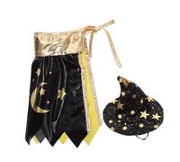 Hohopeti Black Golden Star Wizard Costume for Cats and Small Pets Adjustable Hat and Cape Halloween Pet Outfit for Magical Cosplay and Party Celebration