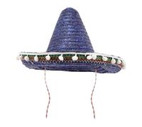 Hohopeti Blue Pom Pom Mexican Sombrero Hat Straw Party Headwear for Adults Carnival Festival Decoration and Birthday Celebration Accessory