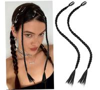 Hohopeti Braided Ponytail Extension Wig 2pcs Synthetic Clip-in Hair Extensions Black Braided Hairpieces for Women Festival and Everyday Wear