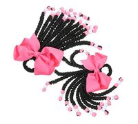 Hohopeti Braided Ponytail Hair Extensions Lightweight Fiber Hair Tie 2pcs Comfortable Detachable Hairpiece Pink African Style with Bow for Boys and Girls for Events and Everyday Style