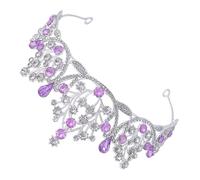 Hohopeti Bridal Rhinestone Crown Headband Silver Purple Wedding Hair Accessories for Brides Princess Birthday Party Bachelorette
