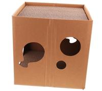 Hohopeti Cat Cardboard House Indoor Scratching Box Double-sided Corrugated Board Semi-enclosed Square Cat Scratcher 30x30x30cm for Kittens