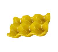 Hohopeti Ceramic Egg Holder Tray for Kitchen and Fridge Yellow Egg Organizer Storage Box with Dispenser Function for Freshness and Easy Access
