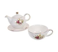 Hohopeti Ceramic Floral Teapot with Cups for Afternoon Tea Party Home Tea Kettle Elegant Porcelain Pot with Artistic Design for Office and Decor