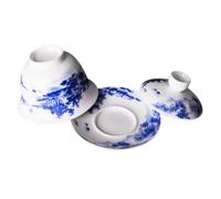 Hohopeti Chinese Classical Tea Bowl with Lid and Saucer Traditional Blue and White Porcelain Tea Cup for Practical Daily Use Ceramic for Family and Guest Entertainment Handcrafted Smooth