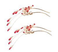 Hohopeti Chinese Hair Pins with Fish Leap Design Red Tassel Hair Accessories for Women Traditional Hanfu Bridal Hairpin Elegant Asian Cultural Styling Jewelry