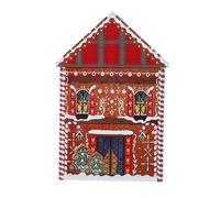 Hohopeti Christmas Tinplate Cookie Container House Shape Festive Candy Storage Box with Lid Metal for Holiday Party Treats and Gingerbread Man Packaging