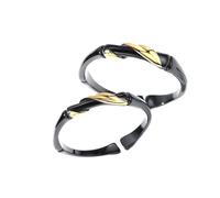Hohopeti Couple Rings Set 1 Pair Black Bamboo Ink Open Rings with Gold Leaf Accent Decorative for Valentine’S Day