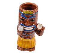 Hohopeti Creative Ceramic Tiki Wine Mug for Hawaiian Party Decor Unique Brown Coconut Native Design Cocktail Cup Safe Non-Toxic Material for Bar Wedding Festival Use