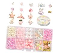 Hohopeti DIY Jewelry Beads Kit Pink Acrylic Beaded Bracelet Making Set with Star Heart Shapes for Crafting Elastic String for Easy Stringing
