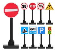 Hohopeti DIY Traffic Signs Playset for Pretend Play Role-playing Educational with Road Signs Plastic Building Block Accessories for Creative Motor Skill Development