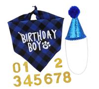 Hohopeti Dog Birthday Bandana and Pompom Party Hat Festive Plaid Puppy Birthday Decorations with Sequins Vibrant Color for Special Celebration