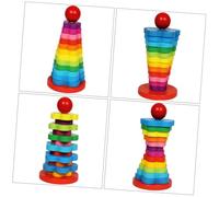 Hohopeti Educational Wooden Rainbow Stacking Plum Blossom Tower Building Blocks for Montessori Plaything to Develop Sharing Social Skills and Color Recognition