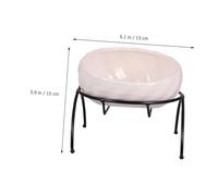 Hohopeti Elevated Pet Feeding Bowl with Pale Pink Ceramic Dish and Iron Frame Rack Non-slip Dog Cat Food and Water Feeder for Comfortable Neck Posture and Stable Mealtime Experience