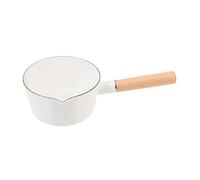 Hohopeti Enamel Milk Pot White Multi-Purpose Saucepan with Wooden Handle for Hot Milk and Making Coffee, One-Handed Operation Instant Noodle Pot Suitable for Home Kitchen Use