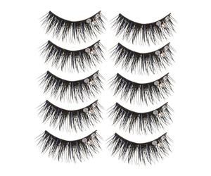 Hohopeti False Eyelashes 5 Pairs Latin Dance Stage Lashes with Rhinestones Long Wispy Black and Blue Mermaid False Lashes for Women Performance Makeup