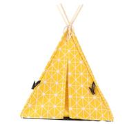 Hohopeti Foldable Pet Triangle Tent House with Detachable Canvas Cover, Yellow Checkered Small 43x43x53cm Portable Shelter for Indoor Cats and Small Dogs