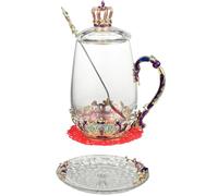 Hohopeti Glass Enamel Flower Tea Cup 370ml Decorative Tea Drinking Mug