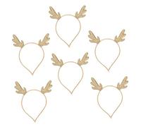 Hohopeti Golden Christmas Elk Antlers Hairband 6pcs Set Xmas Headwear for Holiday Party Decorations