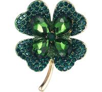 Hohopeti Green Four Leaf Clover Brooch Pin Rhinestones for Women Decorative Lapel Pin for Clothes Unique Birthday Fashion Accessory