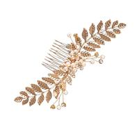 Hohopeti Hair Comb Zinc Alloy Material Golden Leaf Wedding for Bride with Pearl Decoration Delicate and Chic Design, Hair Accessory for Anniversary and Honeymoon