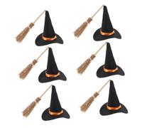 Hohopeti Halloween Decoration Set Broom Wizard Hat Tiny Craft Hat Wizard Beard Witch Costume Accessories Which Accessories for Halloween Fabric
