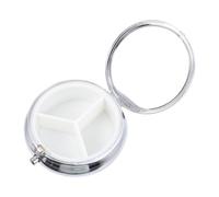 Hohopeti Hand-Embroidered Metal Mini Balm Storage Box Floral Embroidery, Round Compact Jewelry and Pill Organizer 3 Compartments for Travel and Daily Use