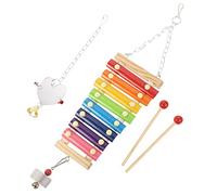 Hohopeti Hanging Wooden Chicken Foraging with Xylophone and Heart Mirror Wooden Enrichment for Coop Play Reduces Loneliness and Stimulates Pet Chicken Activity