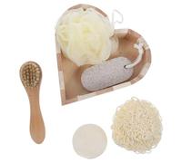 Hohopeti Heart-Shaped Bath Spa with Pumice Foot Stone Loofah Slice Face Brush for Women Body Cleaning Kit with Storage Box Exfoliating Scrubber for Dead Skin Removal and Gentle Bathing