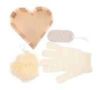 Hohopeti Heart Shaped Body Bathing Scrubber Set with Rubbing Tools for Exfoliating Skin Soothing Fatigue Circulation Home Travel Spa Use Gift Box Kit for Women and Men