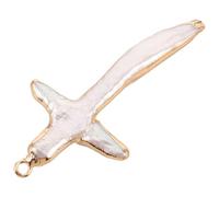 Hohopeti Irregular Freshwater Pearl Cross Charm Handmade Pendant for DIY Bracelet Necklace Jewelry Making Natural Pearl Accessory with Faith-inspired Design