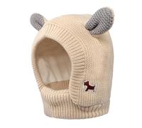 Hohopeti Large Beige Pet Warm Hat with Plush Lining and Rabbit Ears, Windproof Knitted Dog Headwear for Winter Outdoor Use, Cosplay Party Hat for Dogs