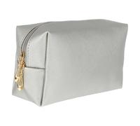 Hohopeti Makeup Bag Portable Wash Bag Silver Small Pu Leather Square Cross-Pattern Large Capacity Handheld Cosmetic Storage Pouch for Women Travel