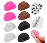 Hohopeti Mini Cowgirl Hair Clips 10pcs, Small Alligator Clip Hat Accessories in Cow Print, Coffee, White, Magenta, Black for Party, Halloween, Craft Decorations
