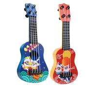Hohopeti Mini Guitar Toy for Toddlers 1-3 Years, 2pcs Red and Blue Cartoon Playing Ukulele, Simulated Musical Instrument for Kids Ages 3-5 Educational Music Playset