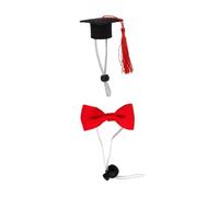 Hohopeti Mini Pet Graduation Hat and Red Tassel Bow Tie Set for Small Dogs and Hamsters, Elastic Adjustable Doctor Cap with Red Bow Tie, 2pcs Pet Costume Accessories for Party and Photo