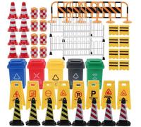 Hohopeti Mini Traffic Signs and Barricades for Plastic Road Playset for Educational Traffic Cognition at Home and School