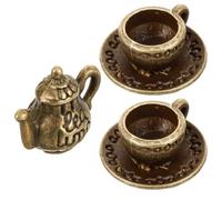 Hohopeti Miniature Dollhouse Tea Set Metal Tiny Teapot with Mini Tea Cups Vintage Copper Finish for Doll Accessories and Micro Landscape Decor