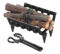 Hohopeti Miniature Firewood Rack and Tong Set, Small Black Dollhouse Fireplace Accessory for Landscape Figurines and House Decor, Vintage Style Miniature Accessories for Dollhouse Scenes