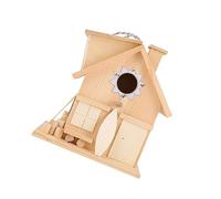 Hohopeti Natural Wooden Bird House with Post Hanging Bird Nesting Box for Garden and Outdoor Use Squirrel Resistant Feeder Shelter