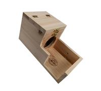 Hohopeti Natural Wooden Hamster House with Ladder and Metal Lock Open Close Flat Design for Ventilation and Warmth Thick Wood Chew Pet Hideout for Small Hamsters and Rats