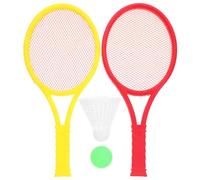 Hohopeti Plastic Tennis Racket Set for with 2 Badminton Rackets and 2 Balls, Outdoor Sports Set for Family and Parent Interactive Play Random Color Random Color