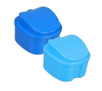 Hohopeti Portable Denture Case with Filtered Vent and Spacious Interior False Teeth Holder for Retainers Mouth Guards Dental Appliances Easy-Open Travel Storage Box Dark Blue Light Blue