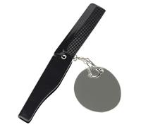Hohopeti Portable Foldable Pocket Comb with Keychain and Oval Mirror for Men Travel Folding Beard Comb with Fine Teeth Compact Lightweight Acrylic Grooming Tool