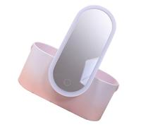 Hohopeti Portable LED Lighted Makeup Mirror with Rotatable Handle, Pink Gradient Abs Cosmetic Organizer Box for Skincare and Jewelry Storage, Battery-powered Vanity Case for Travel
