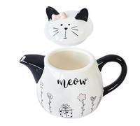 Hohopeti Portable Small Ceramic Teapot Cute Cat Shape Water Kettle Decorative Retro Ceramic Tea Pot for Loose Leaf Tea Brewing and Everyday Use Black and White Design