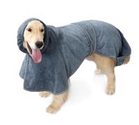 Hohopeti Quick-drying Dog Towel Water-absorbent Bathrobe for Medium to Large Pets Soft Microfiber Material with Hand Pockets and Tail Band Grey