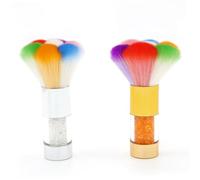 Hohopeti Rainbow Nail Art Dust Brush with Metal Handle Petal-shaped Silver Powder Cleaner for Manicure Acrylic Nail Dust Removal Soft Makeup Cosmetic Brush for Professional and DIY Use